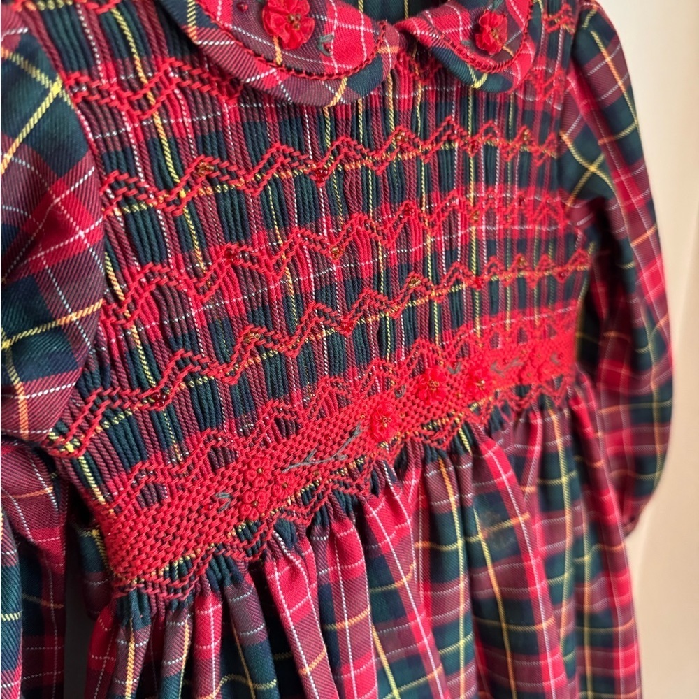 Sarah Louise England Hand Smocked Christmas Plaid Dress Size 3Y - Picture 3 of 9